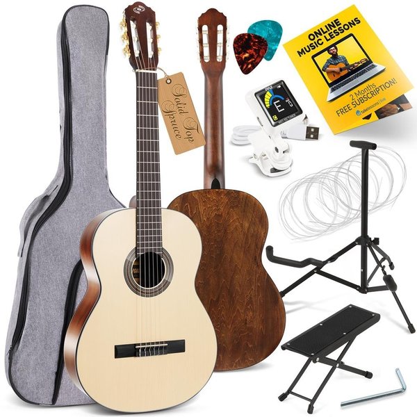 Pyle 39'' Inch 6-String Classical Guitar - Guitar with Digital Tuner & Accessory Kit (Nature color, matt PGACLS100